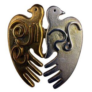 Unknown Gender Metal Gold Tone & Silver Tone Dual Bird Brooch Signed By Artist